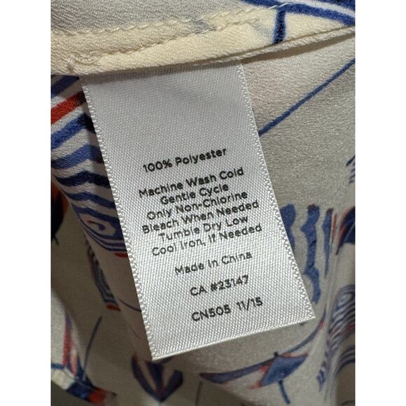 Talbots Pleated Button Up Flutter Sleeve Blouse Size XLP Umbrella Print Cream - Picture 5 of 6